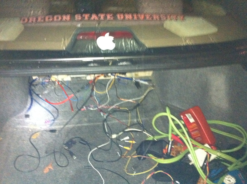There used to be a laptop and a stonking-huge sub box in here! WTF!
As an aside - I never went to OSU, the university sticker was on the Vigor when I bought her. It's on the inside of the glass, right on top of the defroster traces. I tried peeling it off - but it's so brittle that it just tears. Someday I'll clean it off, but I haven't had the patience to do it right without damaging the defroster. EmptyTrunk1.jpg